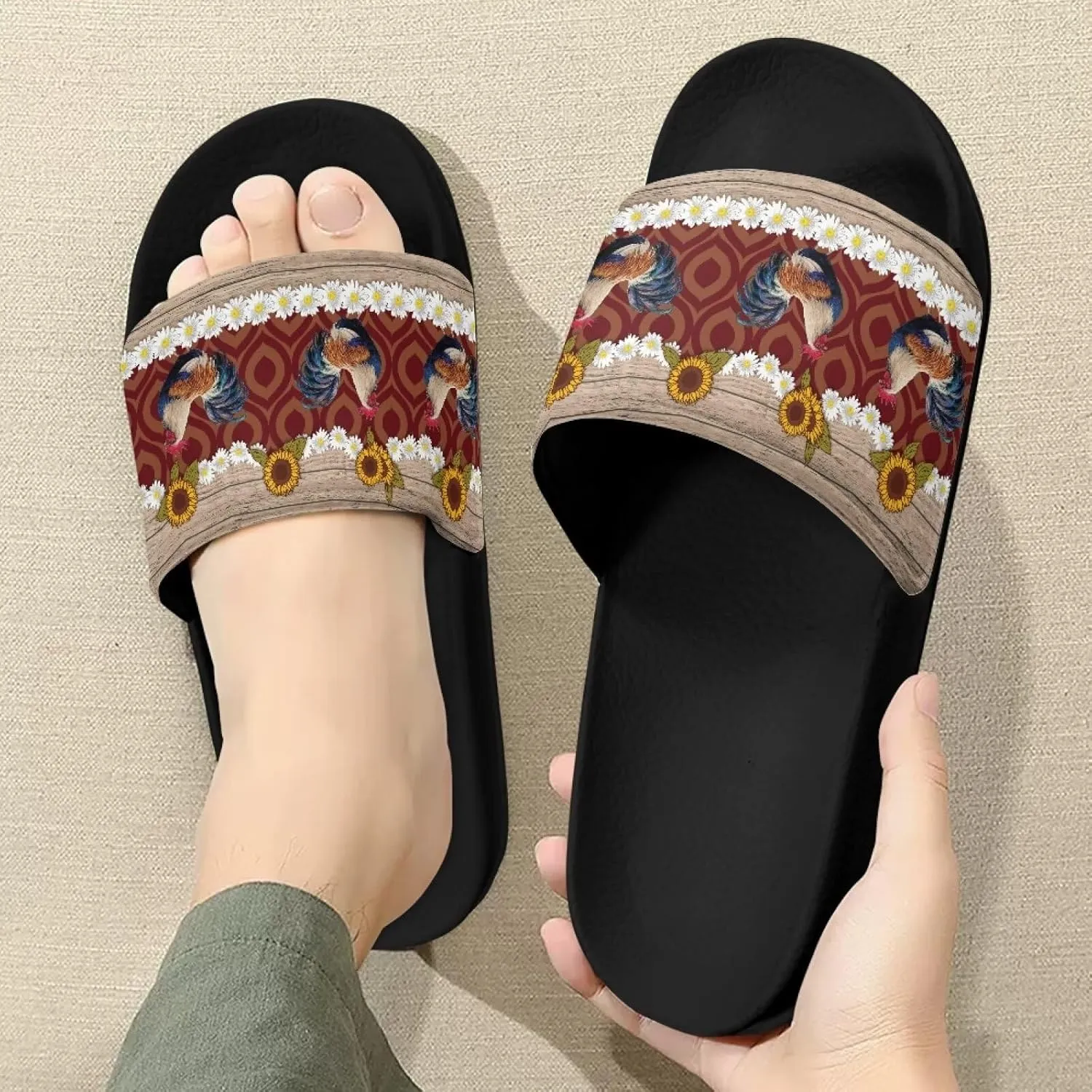 Ladies Pillow House Slide Sandals Open Toe Black Flat Shoes Ultra Cushion Sandals Single Band Bath Shower Shoes Travel-friendly Flip Flops