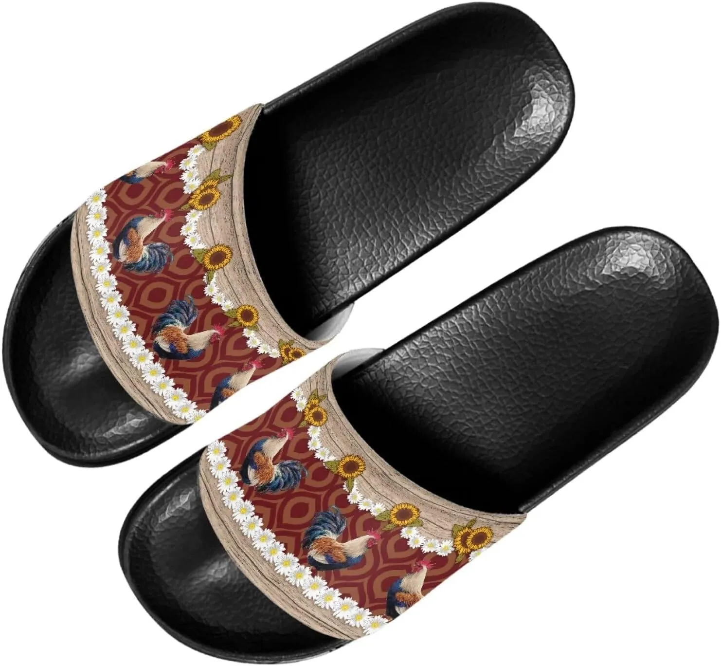 Ladies Pillow House Slide Sandals Open Toe Black Flat Shoes Ultra Cushion Sandals Single Band Bath Shower Shoes Travel-friendly Flip Flops