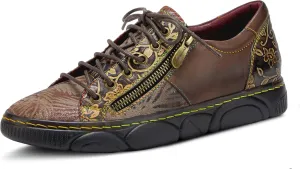 L'Artiste by Spring Step Women's Danli-Bloom Sneaker – Hand-Painted Leather Platform Shoes with Zipper & Lace-Up Closure, Removable Insole, Rainbow Stitching, Comfort Fit