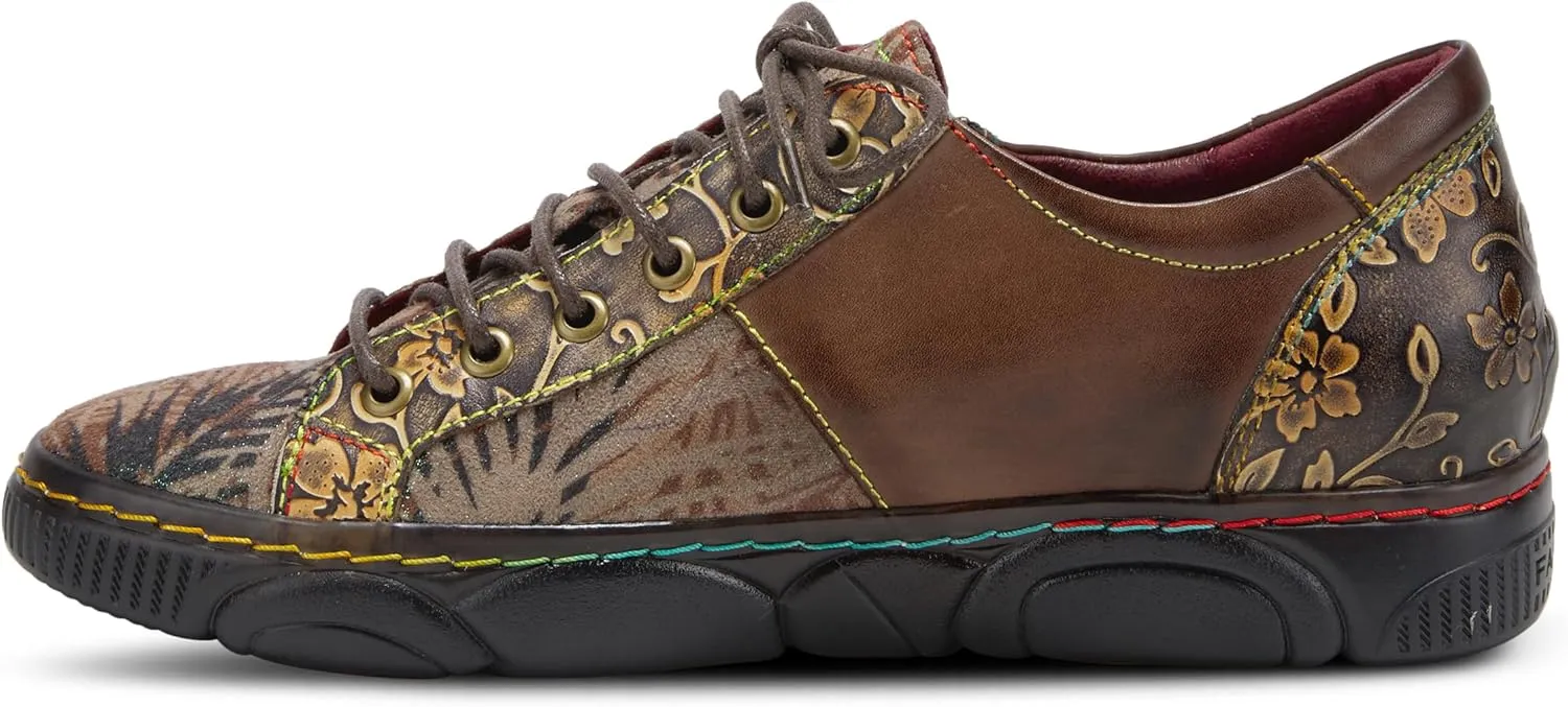 L'Artiste by Spring Step Women's Danli-Bloom Sneaker – Hand-Painted Leather Platform Shoes with Zipper & Lace-Up Closure, Removable Insole, Rainbow Stitching, Comfort Fit
