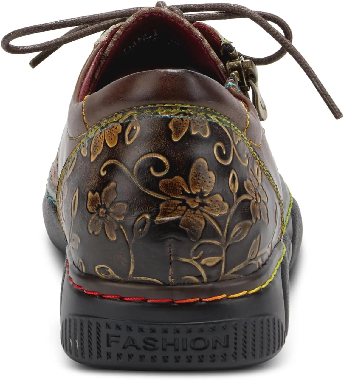 L'Artiste by Spring Step Women's Danli-Bloom Sneaker – Hand-Painted Leather Platform Shoes with Zipper & Lace-Up Closure, Removable Insole, Rainbow Stitching, Comfort Fit