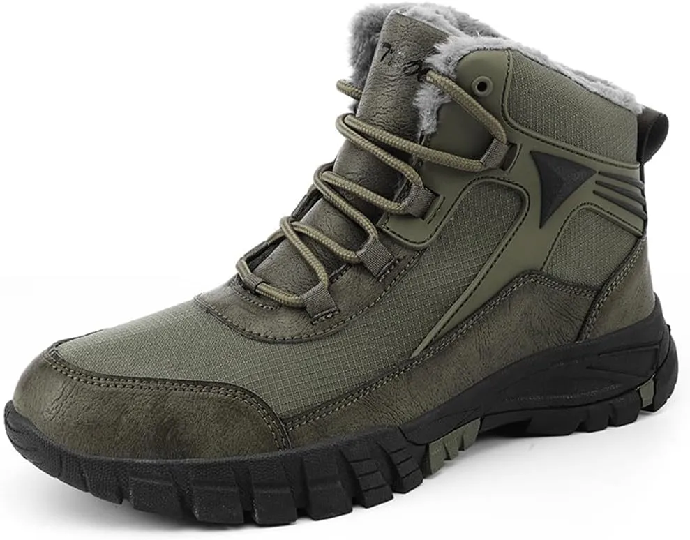 LEADER SHOW Men's Outdoor Walking Snow Boots Waterproof Fur Lined Winter Sneaker Warm Shoes