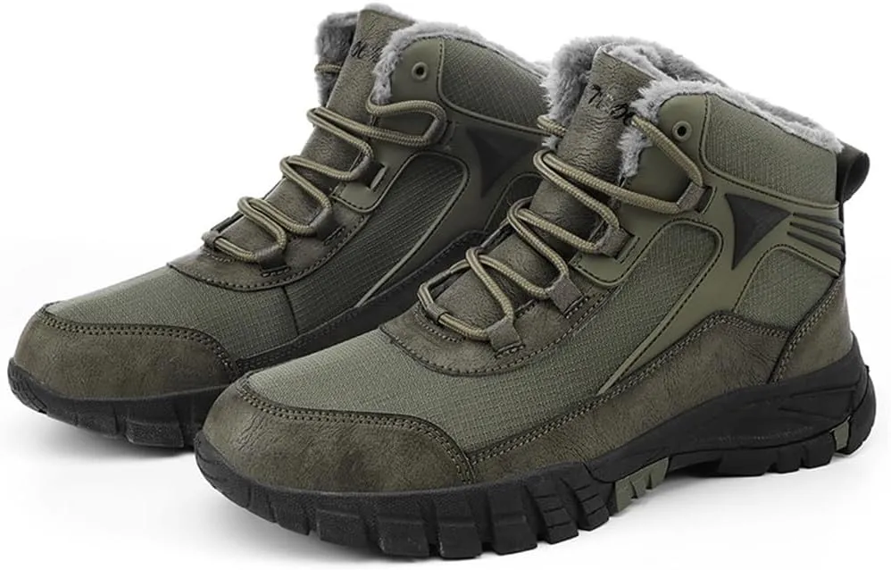 LEADER SHOW Men's Outdoor Walking Snow Boots Waterproof Fur Lined Winter Sneaker Warm Shoes