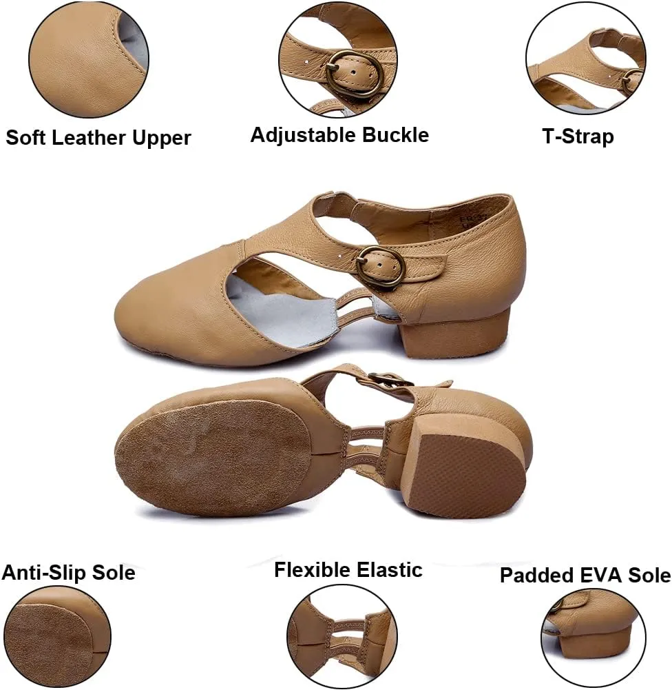 Leather Jazz Dance Shoes for Women Men Slip on Teaching Dance Sandals