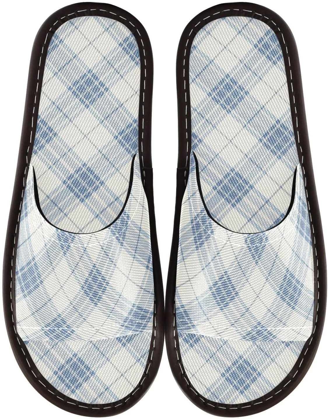 Light Blue Gray Tartan Men Women Casual Shower Slippers Ultralight Anti-slip Sandals for Indoor Outdoor Hotel
