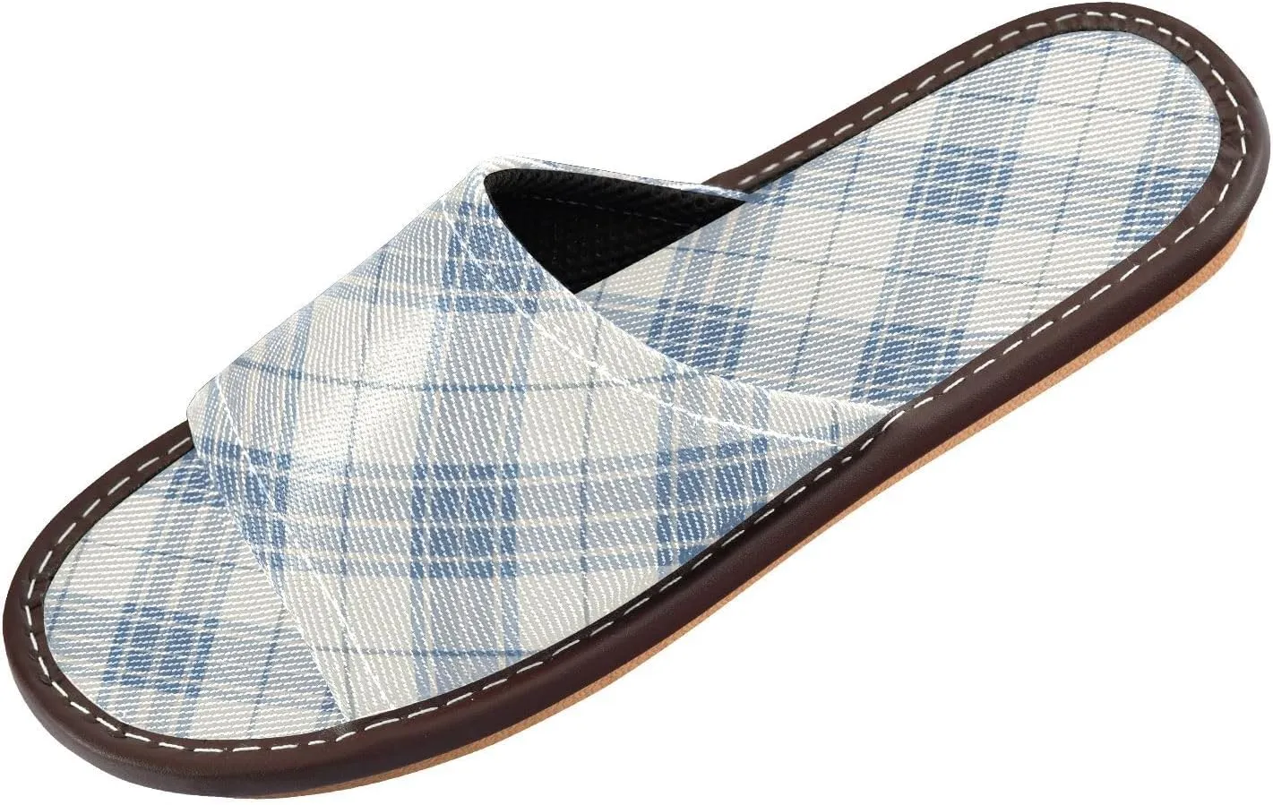 Light Blue Gray Tartan Men Women Casual Shower Slippers Ultralight Anti-slip Sandals for Indoor Outdoor Hotel