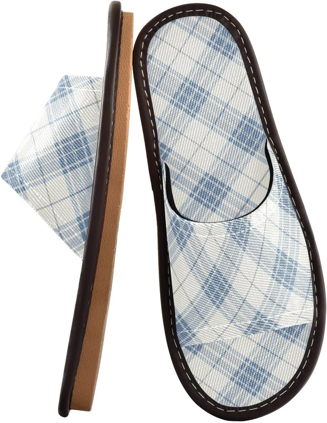 Light Blue Gray Tartan Men Women Casual Shower Slippers Ultralight Anti-slip Sandals for Indoor Outdoor Hotel