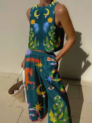 Linen Best-price offer Excellent Print Unique Set Tank Blend