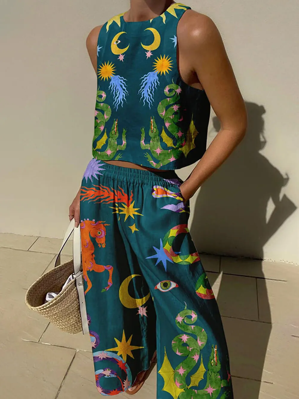 Linen Best-price offer Excellent Print Unique Set Tank Blend