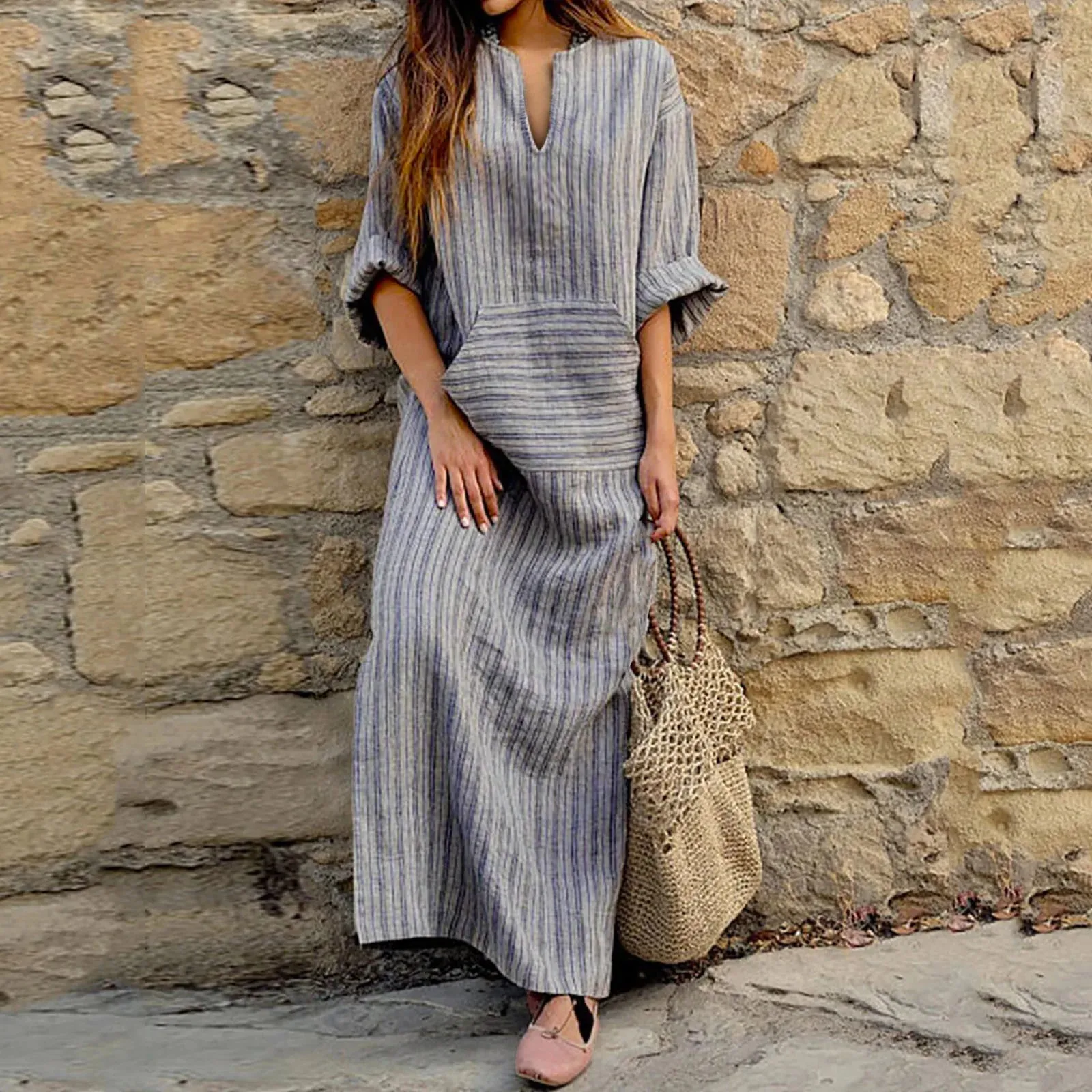 Linen Kaftan Dress | Maxi Length | Boho & Breezy