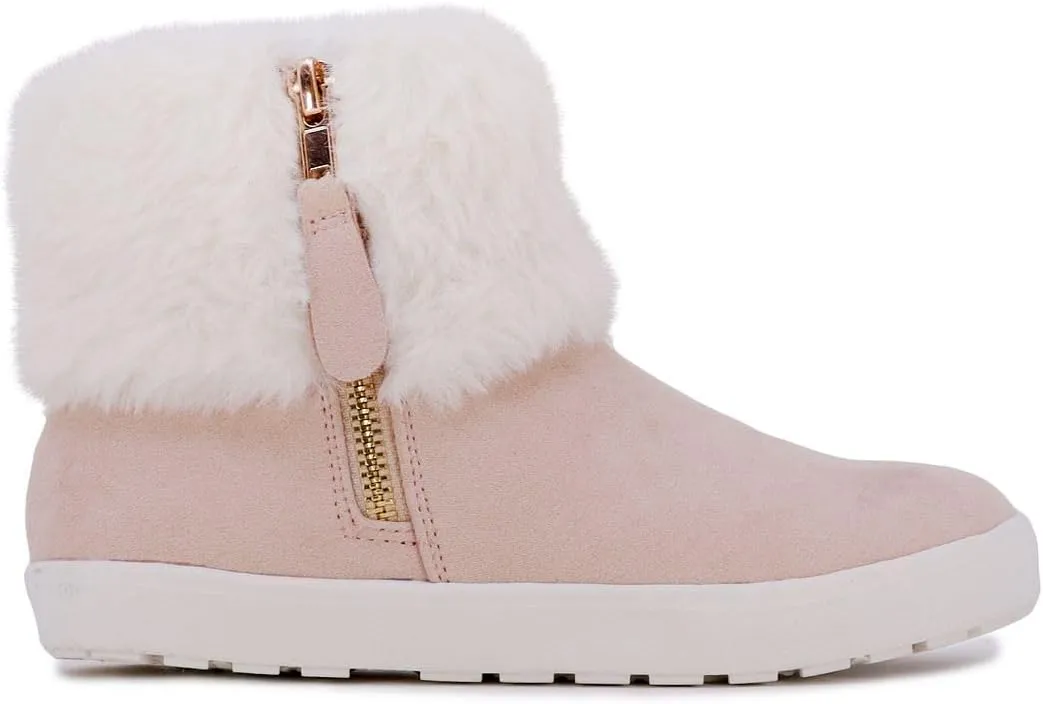 LONDON FOG Girls Elia Street Cold Weather Snow Boots Faux Fur Zip Up Warm Lined Snow Boots For Girls