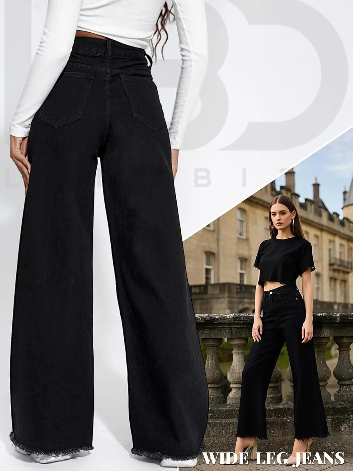 LONGBIDA Wide Leg Jeans for Women High Waisted Baggy Straight Leg Y2k Raw Hem Denim Pants for Women 2024
