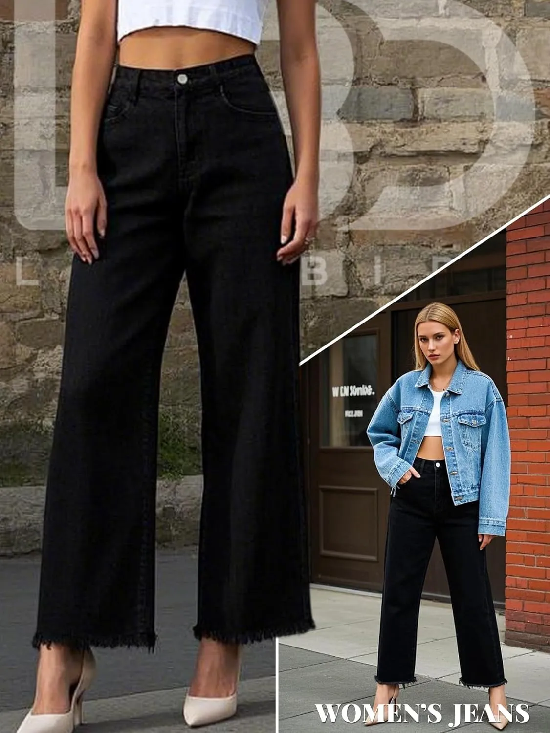 LONGBIDA Wide Leg Jeans for Women High Waisted Baggy Straight Leg Y2k Raw Hem Denim Pants for Women 2024