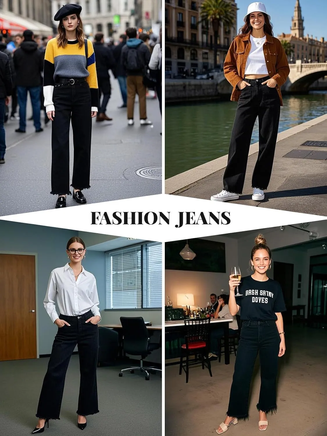 LONGBIDA Wide Leg Jeans for Women High Waisted Baggy Straight Leg Y2k Raw Hem Denim Pants for Women 2024