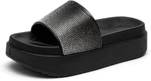 Lryweisy Slippers for Women Sandals Comfort Slides Rhinestone Glitter Shoes