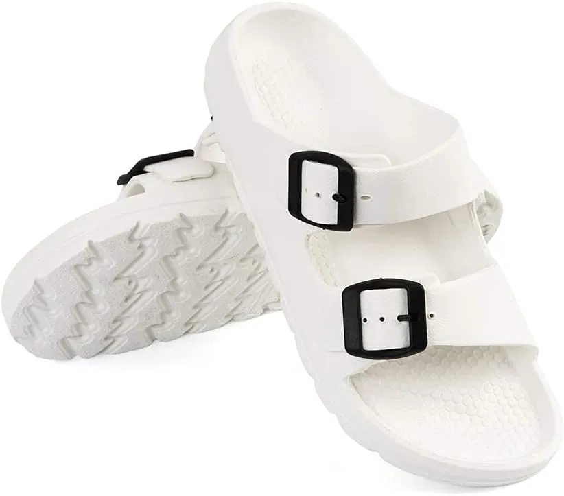 Luffymomo Adjustable Slip on Eva Double Buckle Slides Comfort Footbed Thong Sandals for Womens