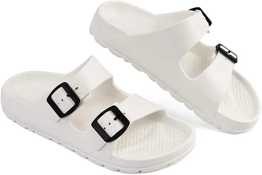 Luffymomo Adjustable Slip on Eva Double Buckle Slides Comfort Footbed Thong Sandals for Womens