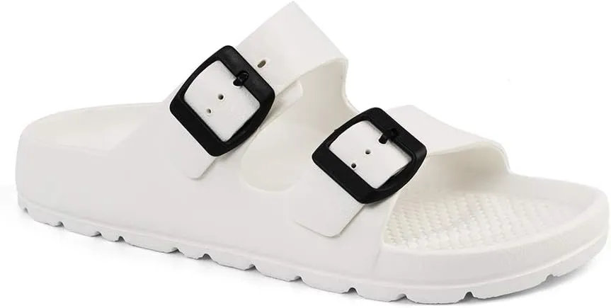 Luffymomo Adjustable Slip on Eva Double Buckle Slides Comfort Footbed Thong Sandals for Womens