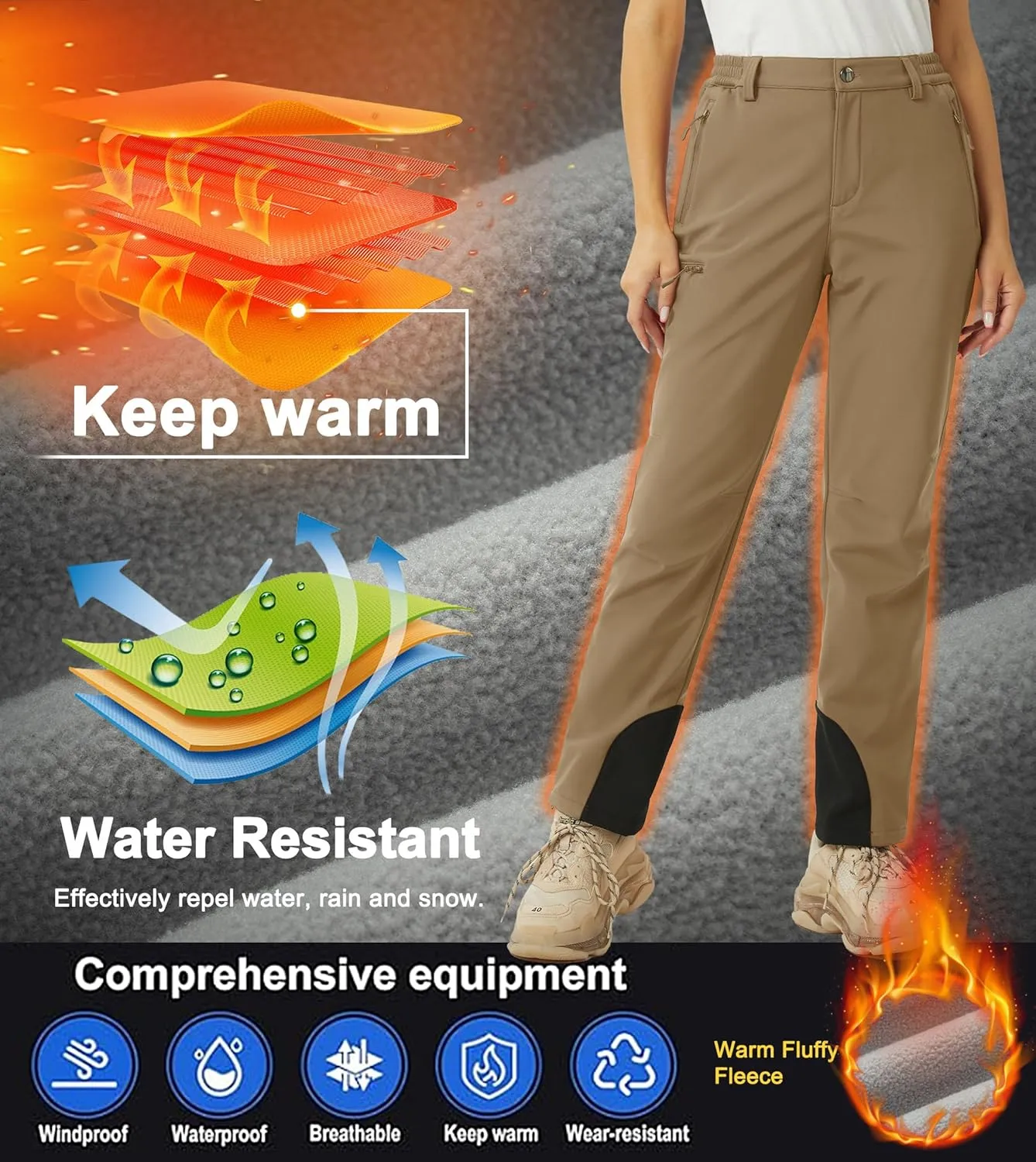 MAGCOMSEN Women's Fleece Lined Winter Hiking Pants Waterproof Insulated Ski Snow Pants Outdoor Hunting Softshell Pants