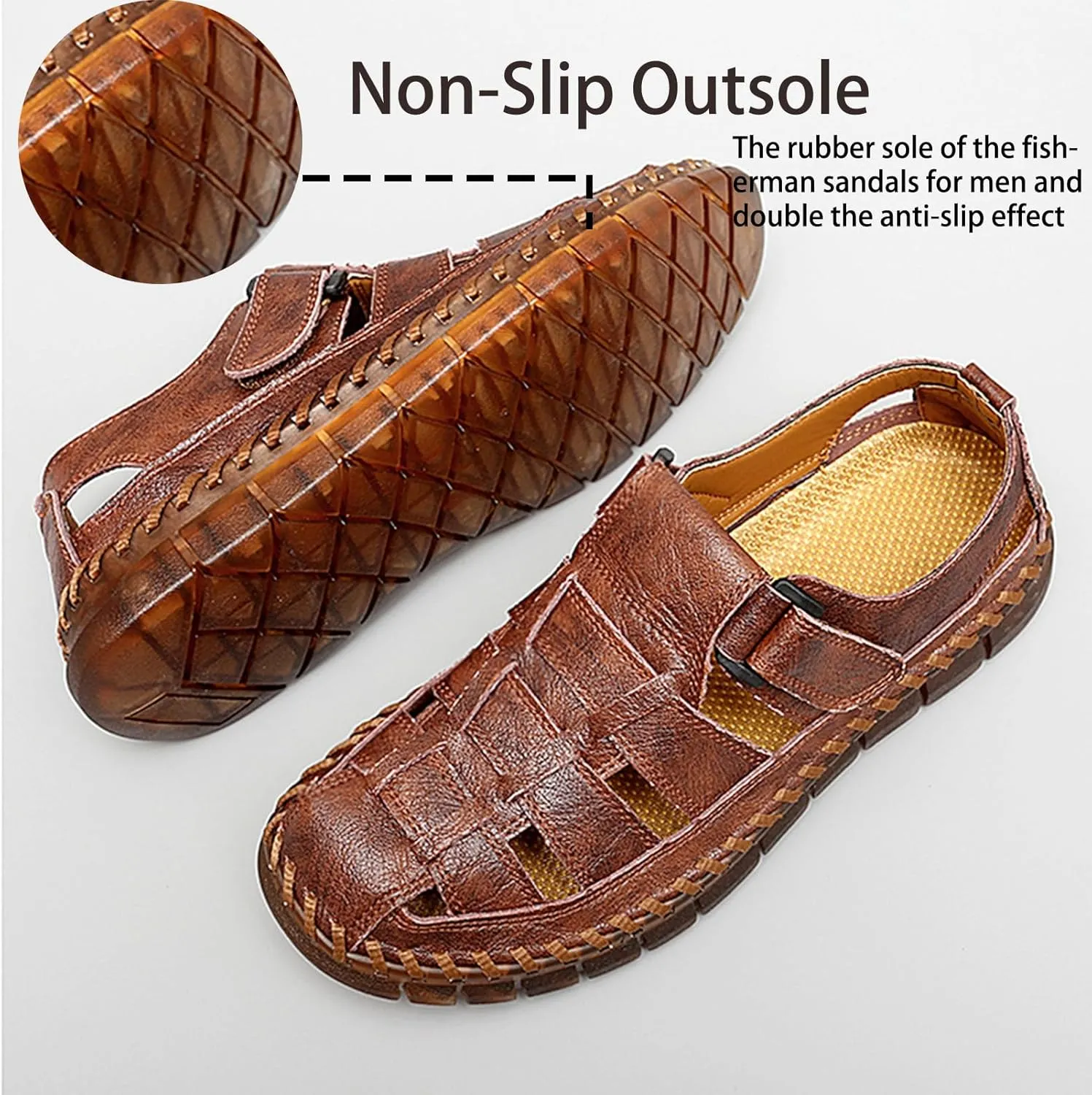 MAIZUN Men's Sandals Closed Toe Outdoor Leather Sandals Hiking Waterproof Athletic Fisherman Sandals Summer Adjustable Beach Water Sandals