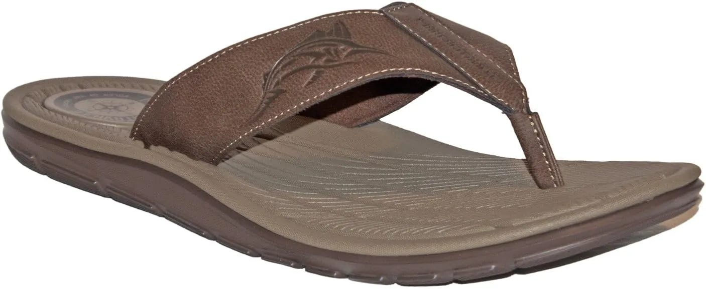 Margaritaville Men's Soft Pu Footbed with Lightweight Eva Outsole Flip Flop, Brown, 8