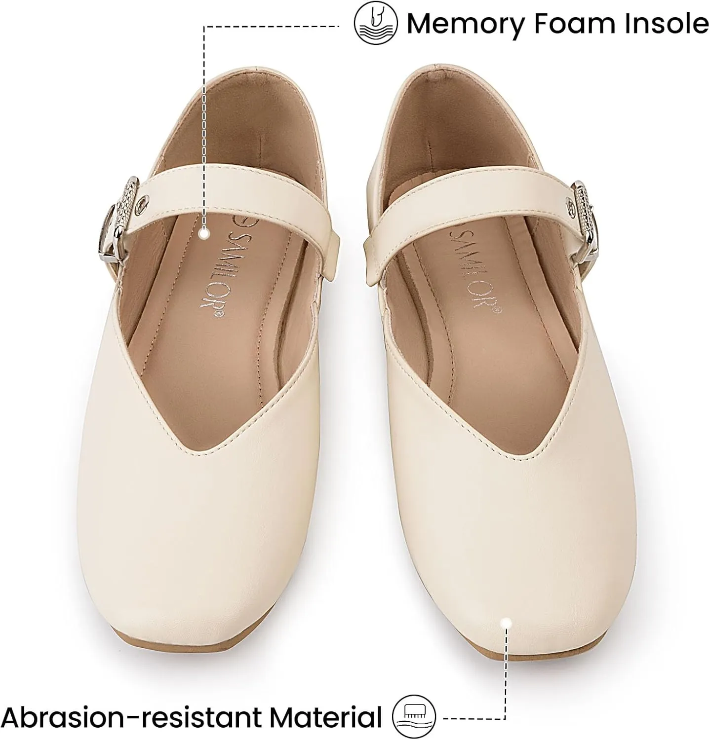 Mary Jane Shoes Women, Square Toe Ballet Flats Shoes, Comfortable Strap Ballet Flats, Flats for Women Dressy with Adjustable Buckle