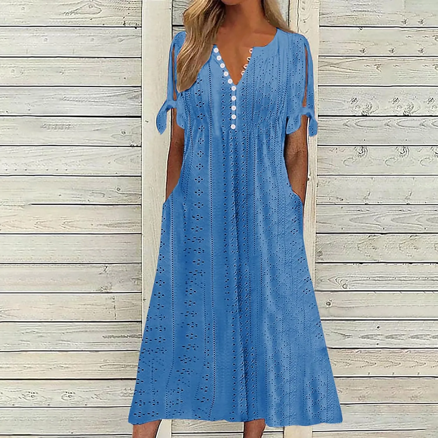 Maxi Long Dresses for Women 2025 Vacation Casual Short Sleeve Eyelet Tshirt Dress Summer Beach Travel Sundress Trendy