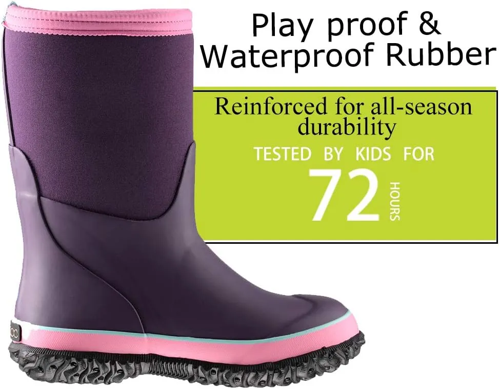 MCIKCC Kids Waterproof Rain Boots,High Snow Boots for Toddler Boys Girls,Textile Rubber Sole