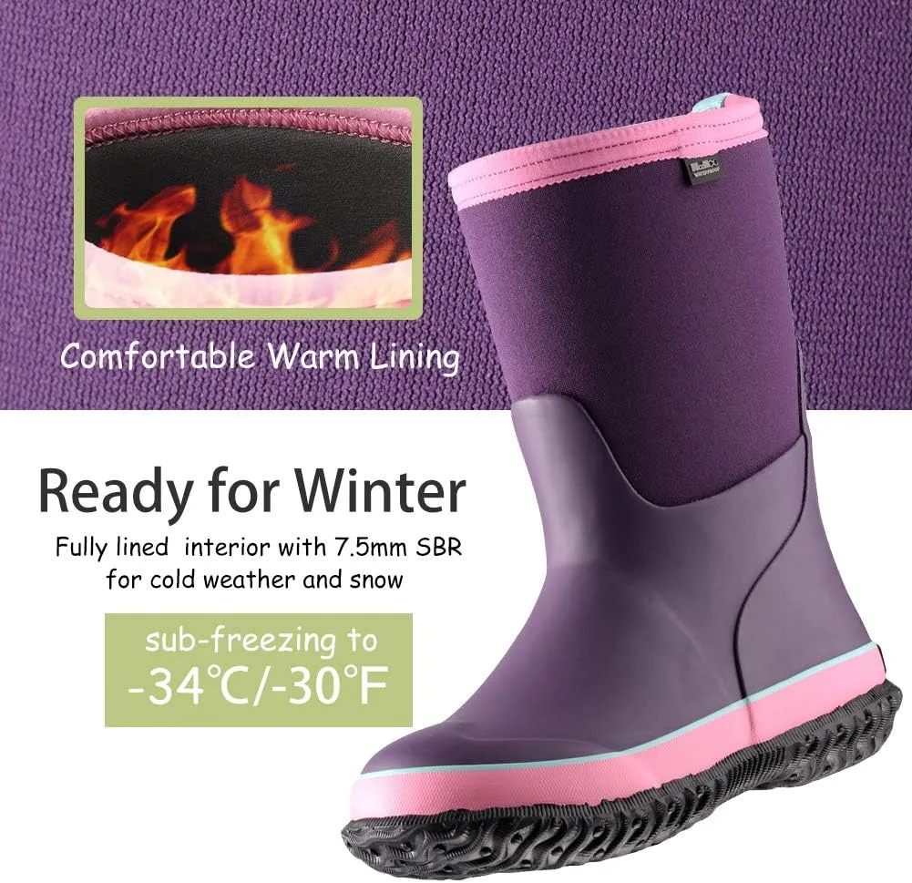 MCIKCC Kids Waterproof Rain Boots,High Snow Boots for Toddler Boys Girls,Textile Rubber Sole