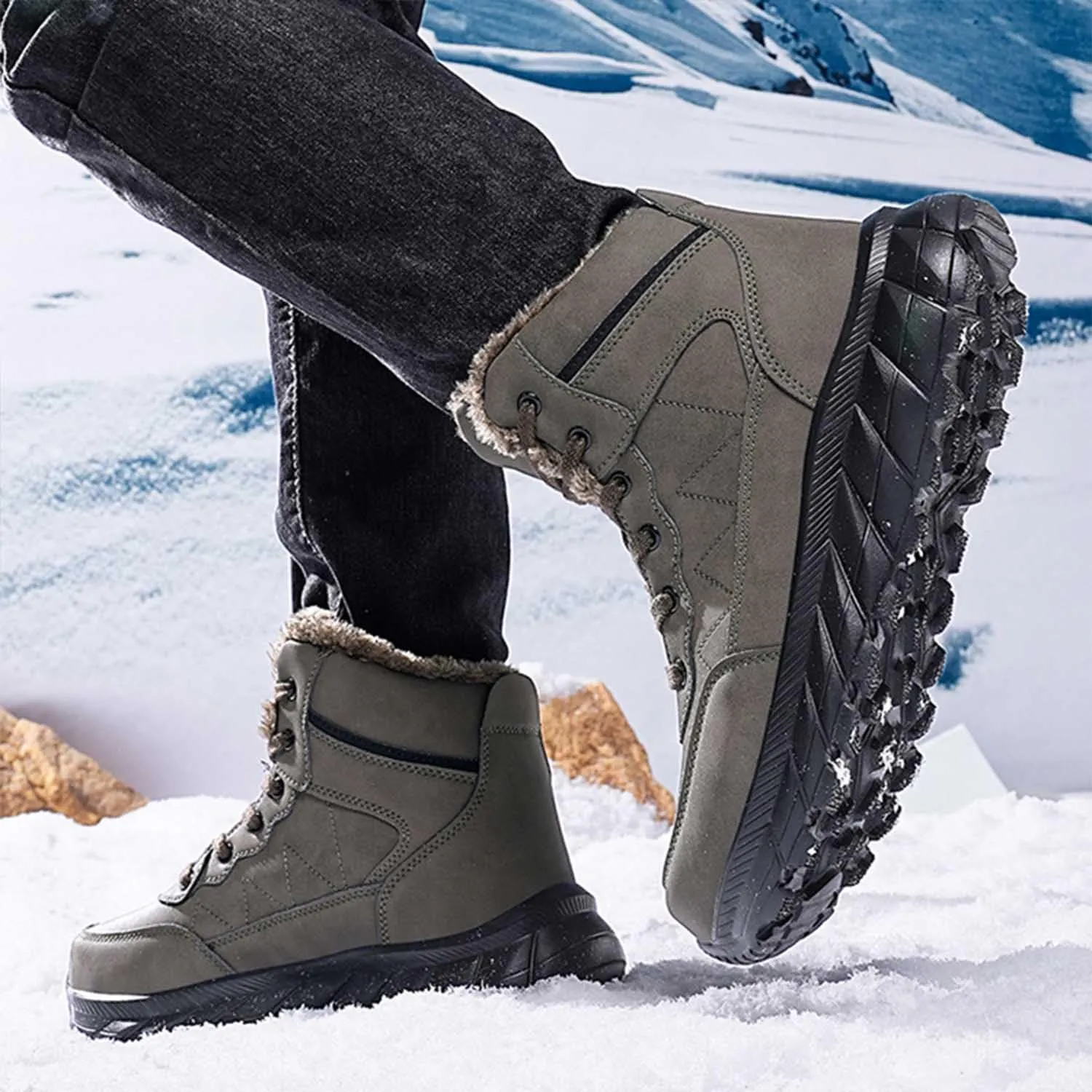 MEBAMY Men's Snow Boots Lightweight Black Hiking Winter Boots Fur Lined Anti-slip Cold Weather Shoes Furry Outdoor Snow Boot