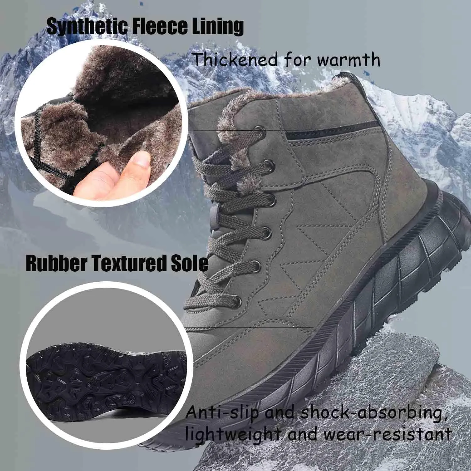 MEBAMY Men's Snow Boots Lightweight Black Hiking Winter Boots Fur Lined Anti-slip Cold Weather Shoes Furry Outdoor Snow Boot