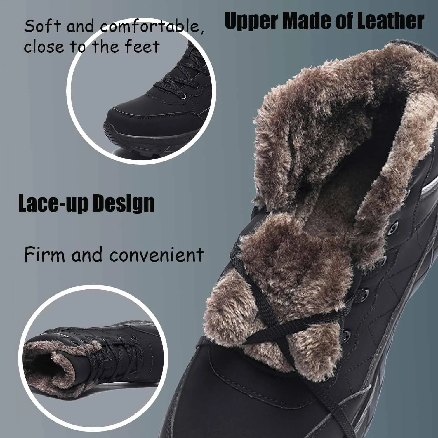 MEBAMY Men's Snow Boots Lightweight Black Hiking Winter Boots Fur Lined Anti-slip Cold Weather Shoes Furry Outdoor Snow Boot