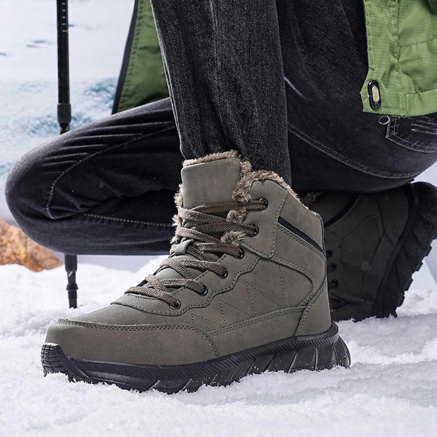 MEBAMY Men's Snow Boots Lightweight Black Hiking Winter Boots Fur Lined Anti-slip Cold Weather Shoes Furry Outdoor Snow Boot