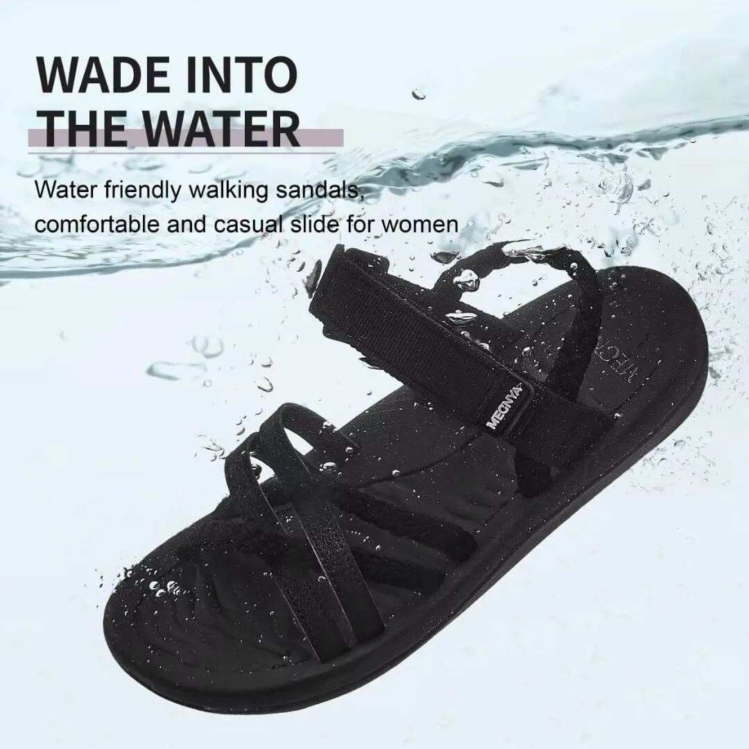 MEGNYA Hiking Sandals for Womens, Arch Support Comfortable Walking Sandals Hook Loop Strap, Casual Sports Summer Waterproof Lightweight Slides