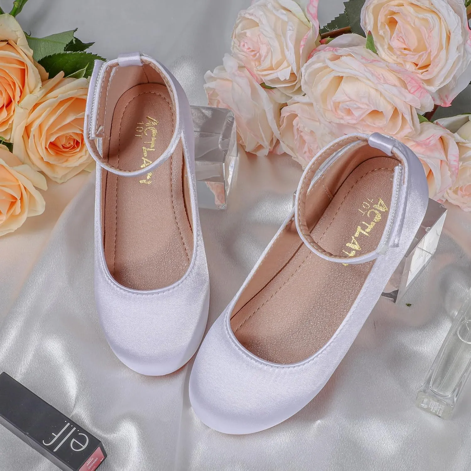MEJORMEN Flower Girl Dress Shoes Mary Jane Ballet Flats Pearl Bowknot Princess Dress Shoes for Wedding Party School