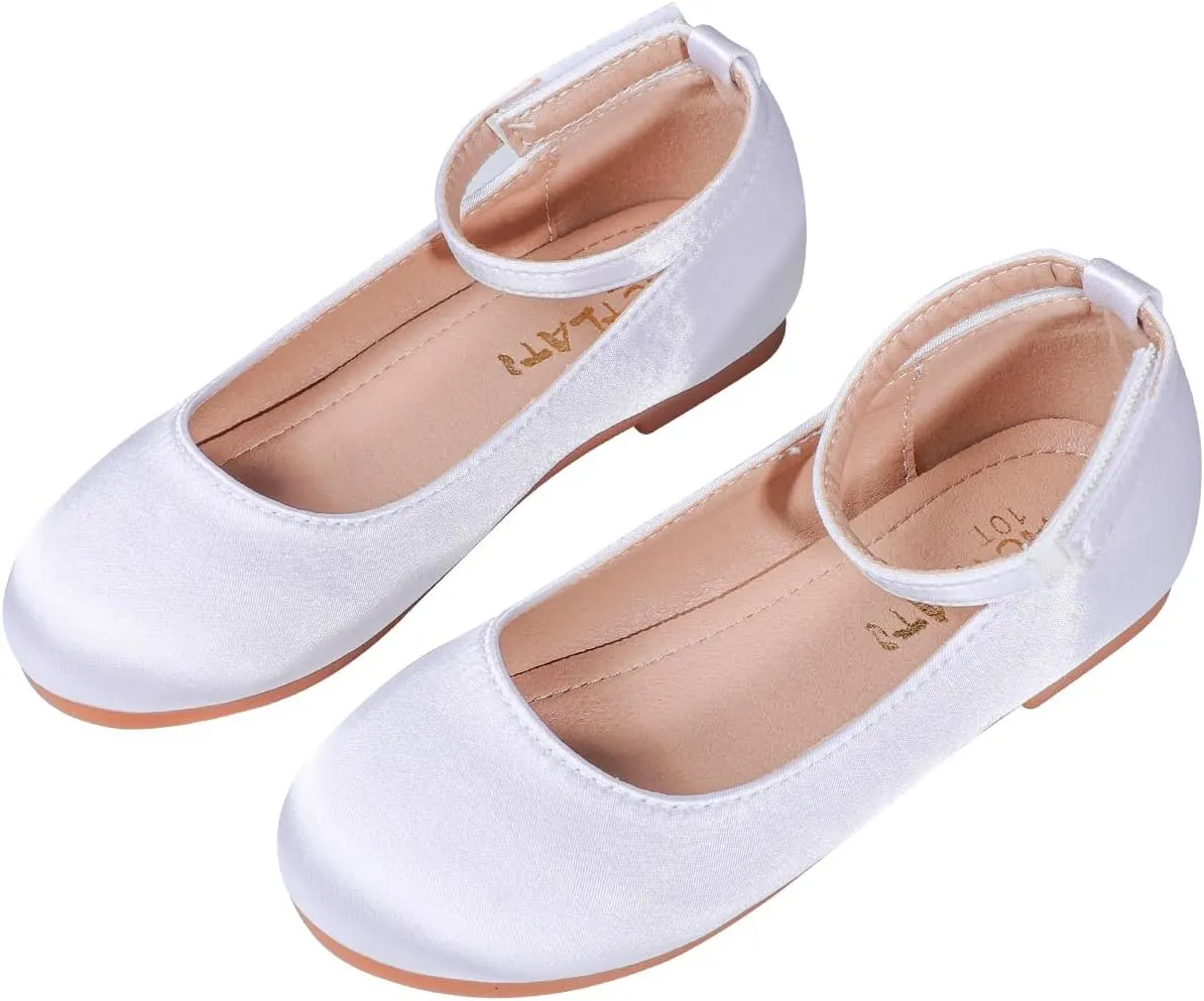 MEJORMEN Flower Girl Dress Shoes Mary Jane Ballet Flats Pearl Bowknot Princess Dress Shoes for Wedding Party School