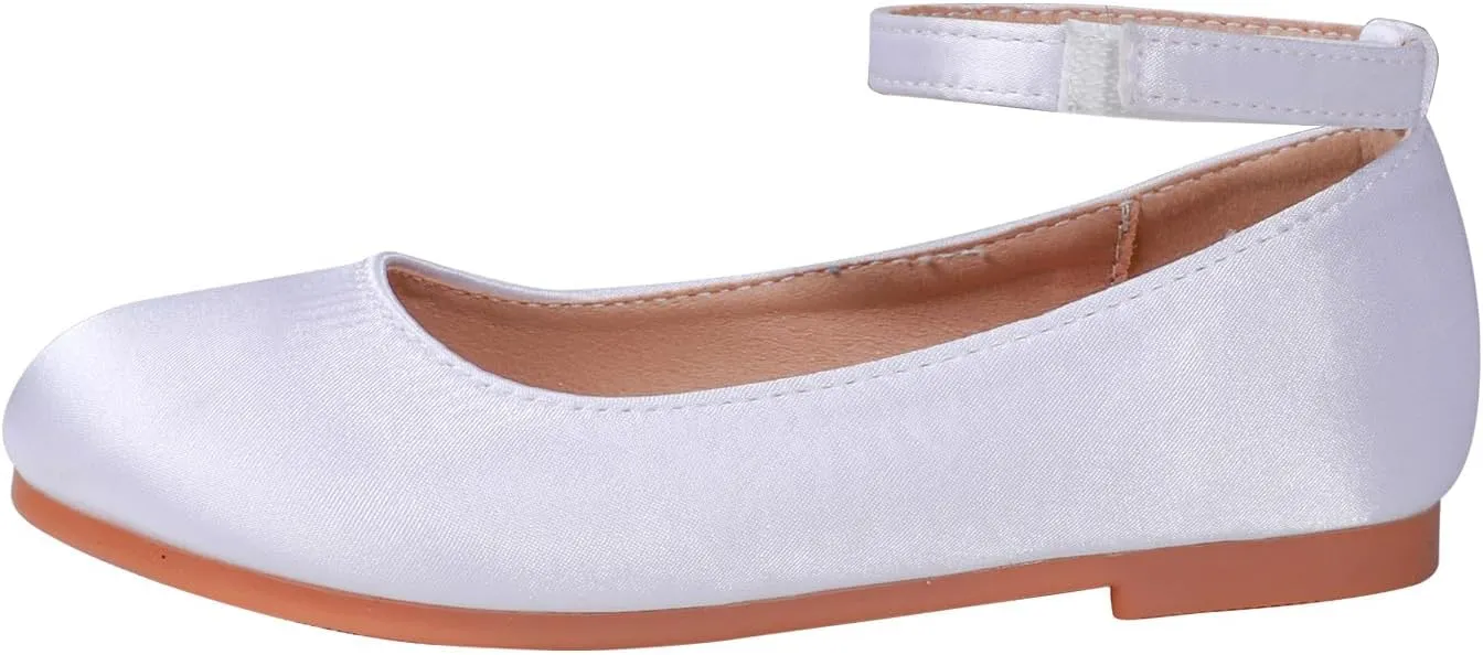 MEJORMEN Flower Girl Dress Shoes Mary Jane Ballet Flats Pearl Bowknot Princess Dress Shoes for Wedding Party School