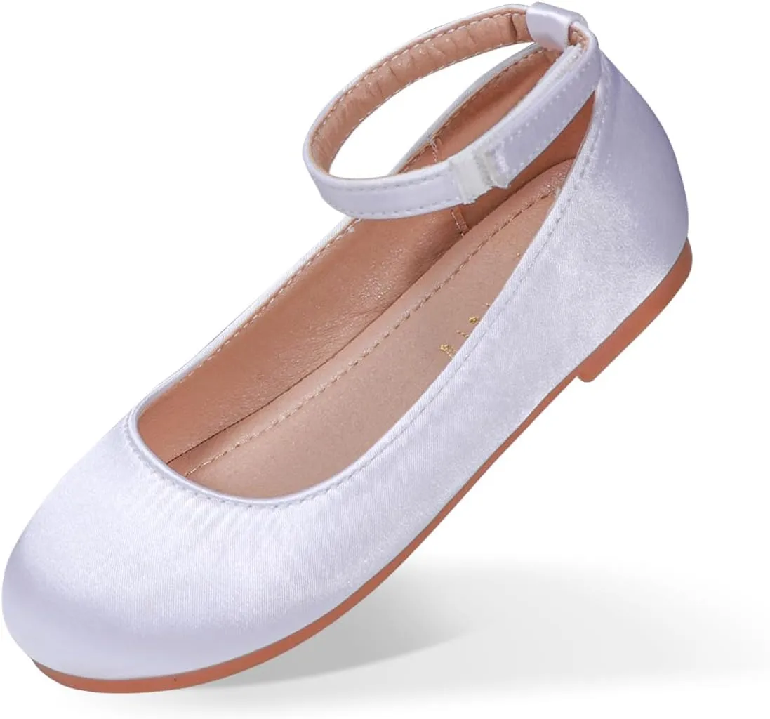 MEJORMEN Flower Girl Dress Shoes Mary Jane Ballet Flats Pearl Bowknot Princess Dress Shoes for Wedding Party School