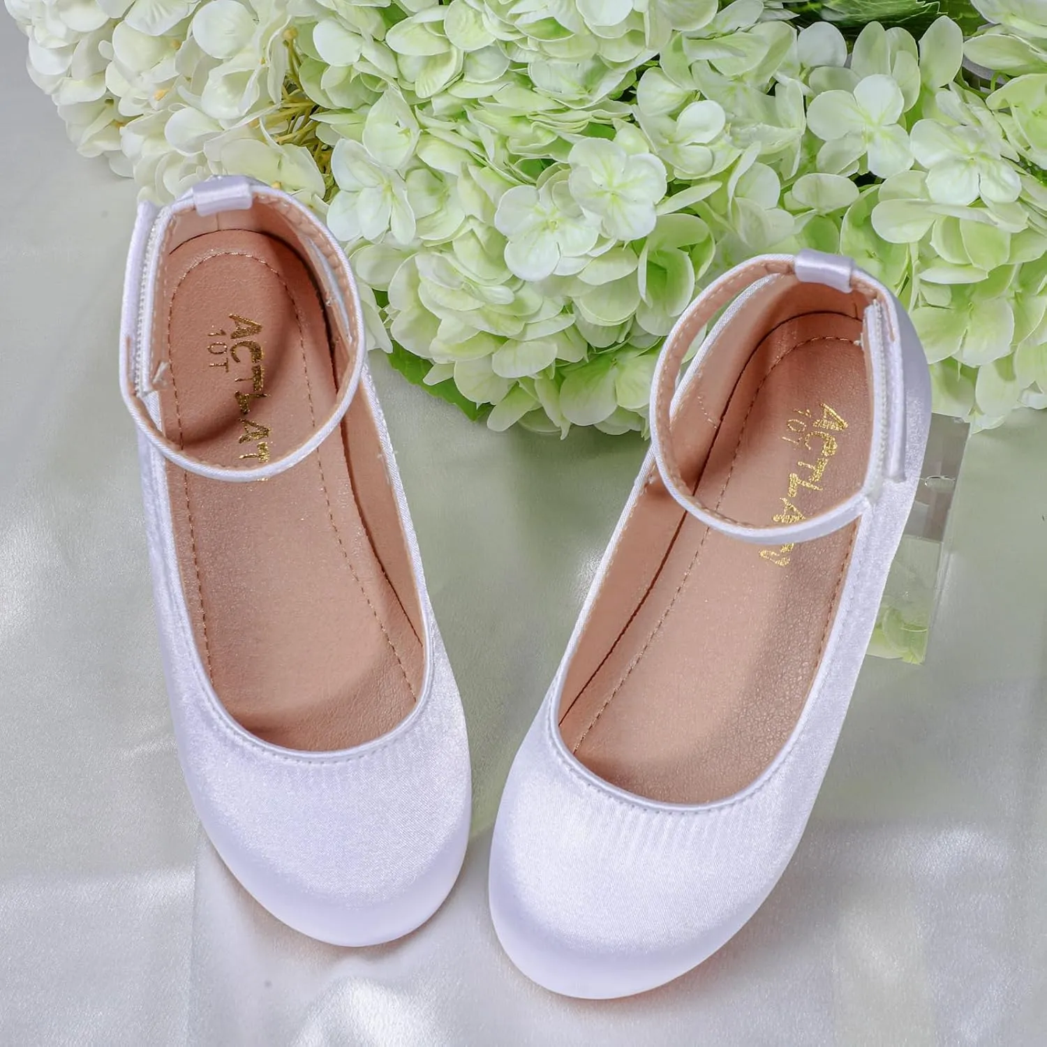 MEJORMEN Flower Girl Dress Shoes Mary Jane Ballet Flats Pearl Bowknot Princess Dress Shoes for Wedding Party School