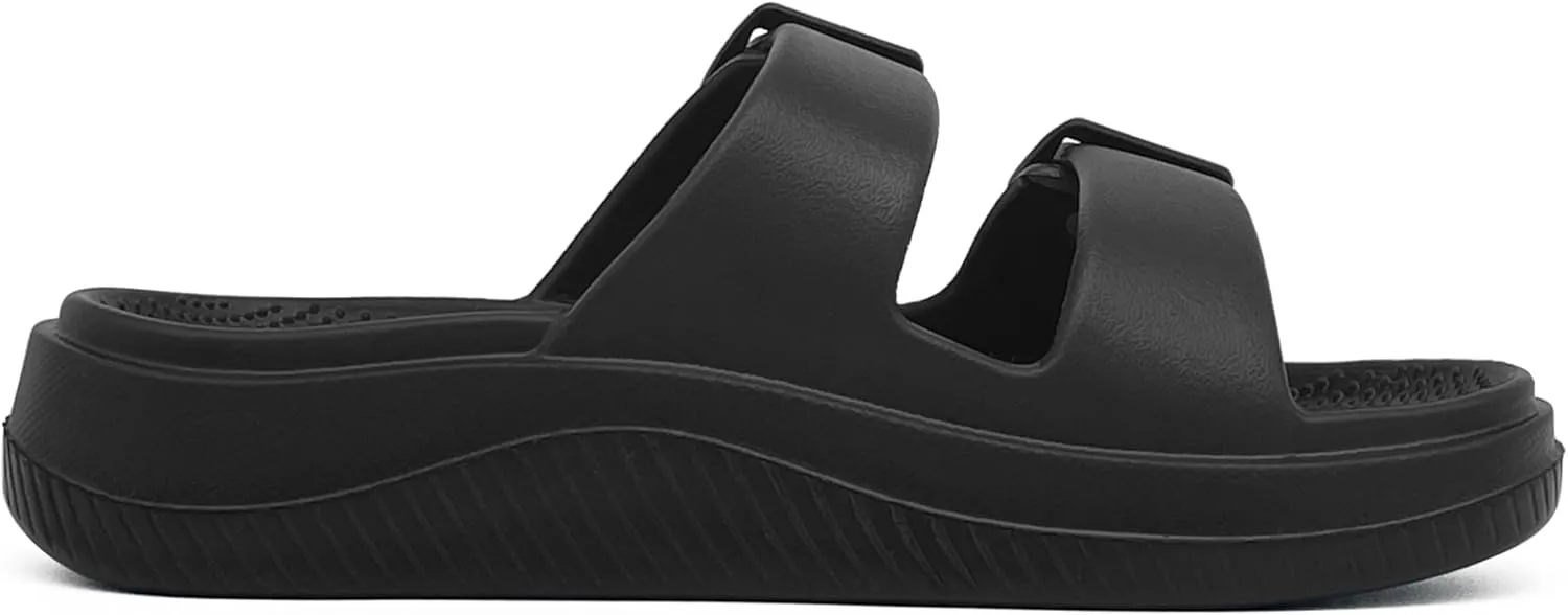 Men and Women Comfy Slide Sandals Double Buckle Adjustable Buckle EVA Flat Sandals Lightweight Thick Non Slip Sole