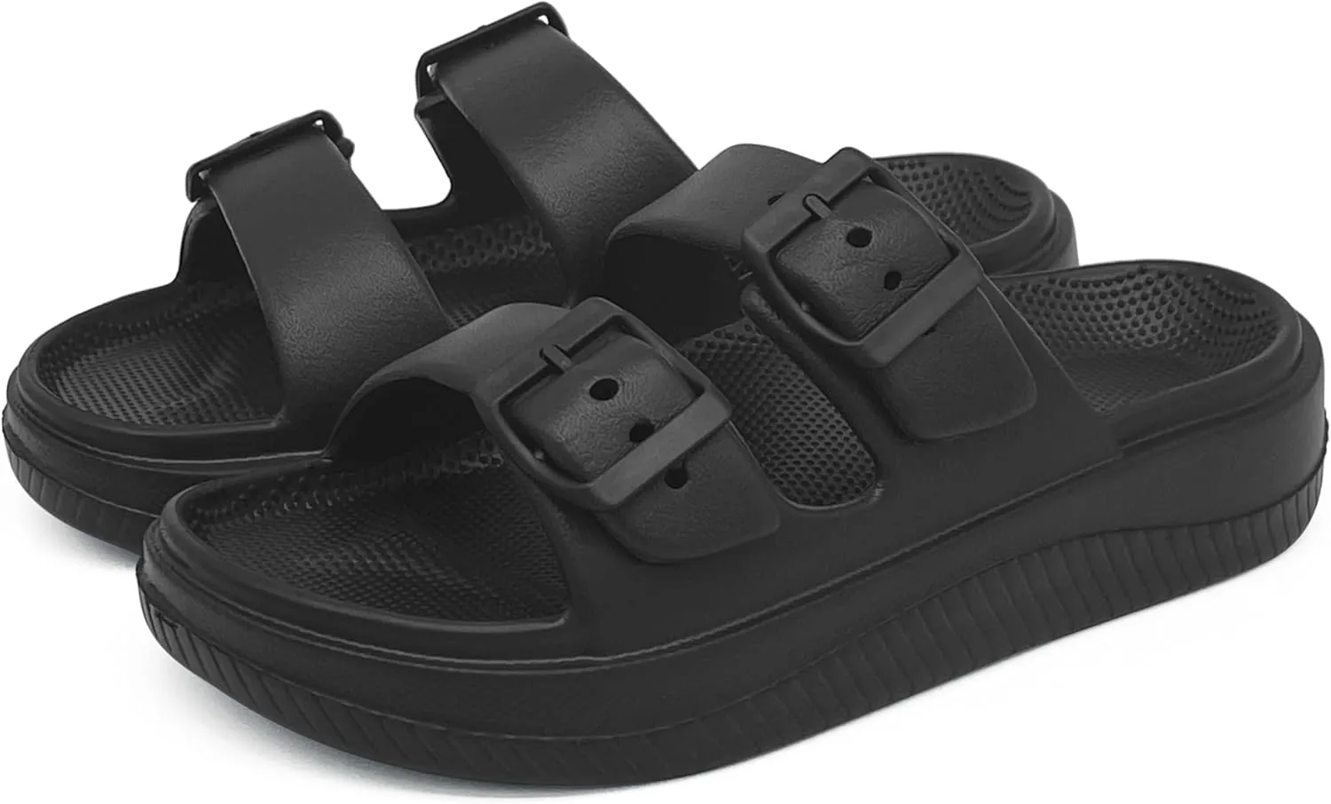 Men and Women Comfy Slide Sandals Double Buckle Adjustable Buckle EVA Flat Sandals Lightweight Thick Non Slip Sole