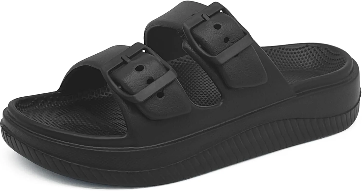 Men and Women Comfy Slide Sandals Double Buckle Adjustable Buckle EVA Flat Sandals Lightweight Thick Non Slip Sole