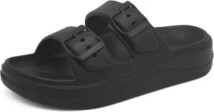 Men and Women Comfy Slide Sandals Double Buckle Adjustable Buckle EVA Flat Sandals Lightweight Thick Non Slip Sole
