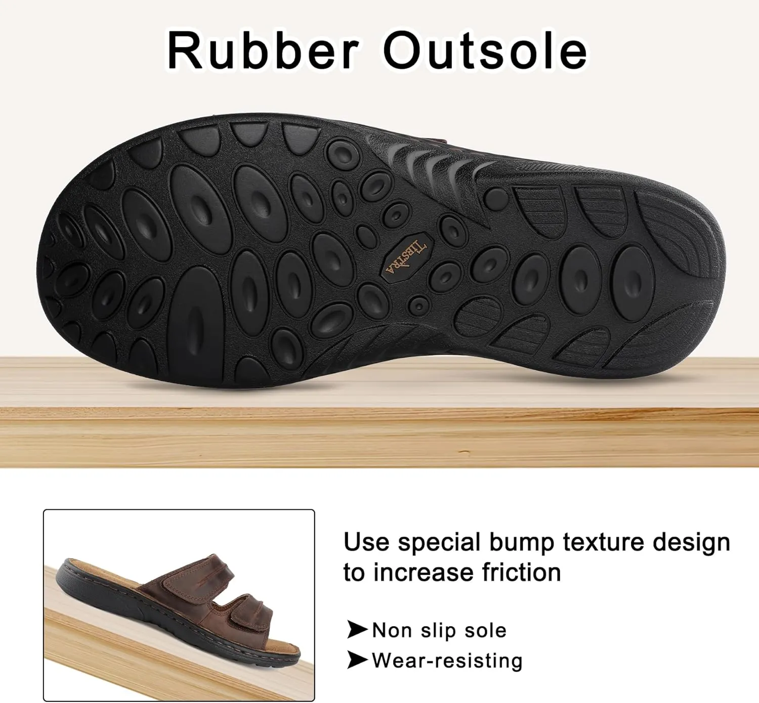 Mens Adjustable Leather Slide Sandals Comfortable Lightweight Summer Memory Foam Sandals Casual Beach Slip On Sandals for Men Indoor & Outdoor