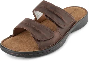 Mens Adjustable Leather Slide Sandals Comfortable Lightweight Summer Memory Foam Sandals Casual Beach Slip On Sandals for Men Indoor & Outdoor