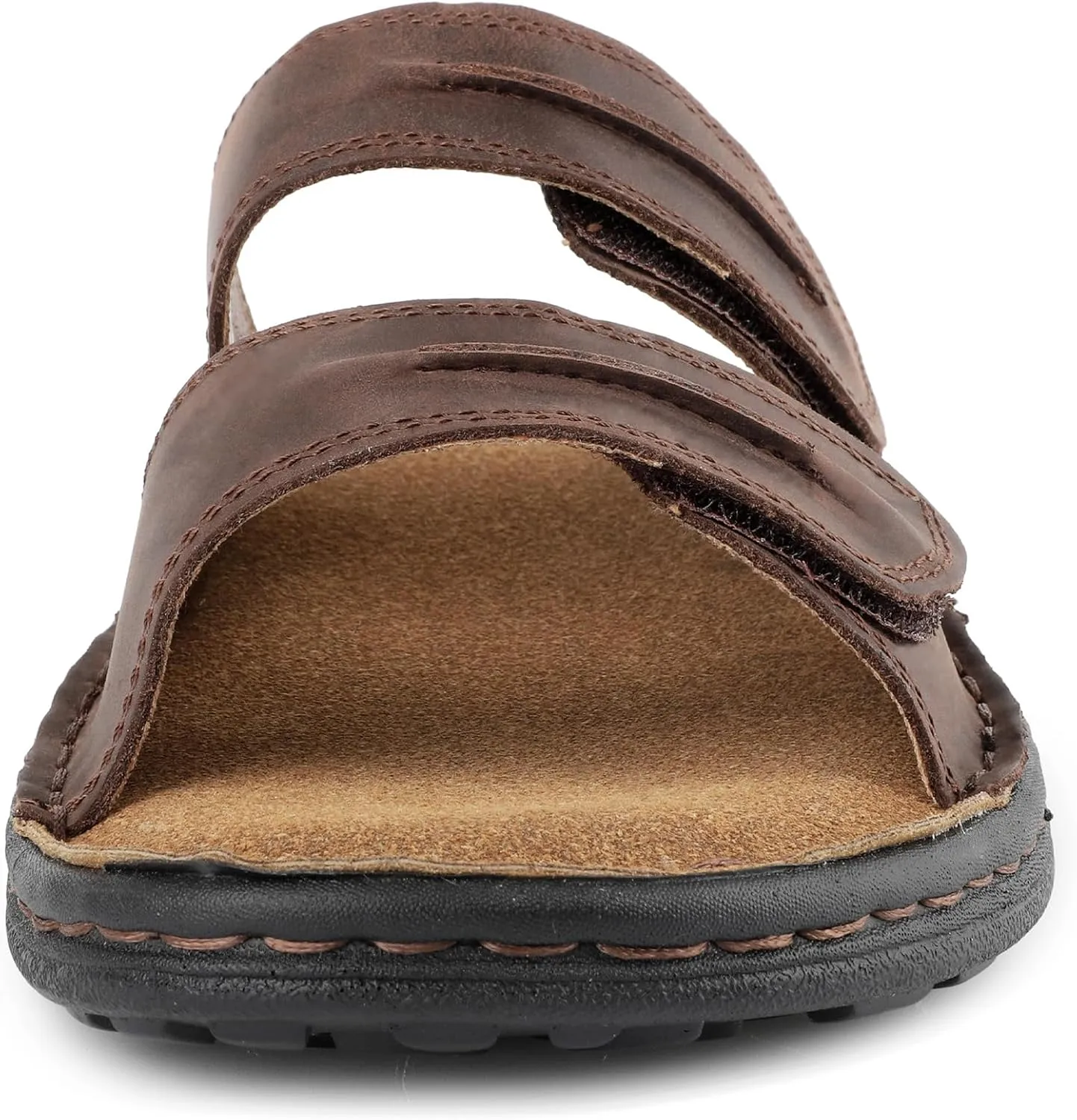 Mens Adjustable Leather Slide Sandals Comfortable Lightweight Summer Memory Foam Sandals Casual Beach Slip On Sandals for Men Indoor & Outdoor