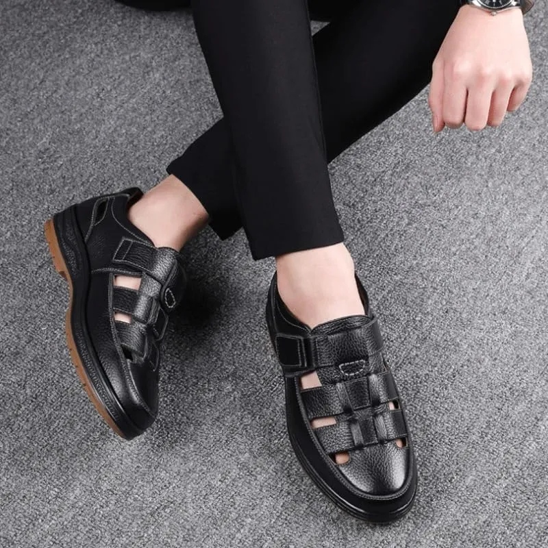 Men's Cutout Mesh Handmade Flat Casual Loafers Comfort Breathable Slip On Hollow Sandals Walking Shoes Outdoor Beach Summer Non Slip Water Shoes