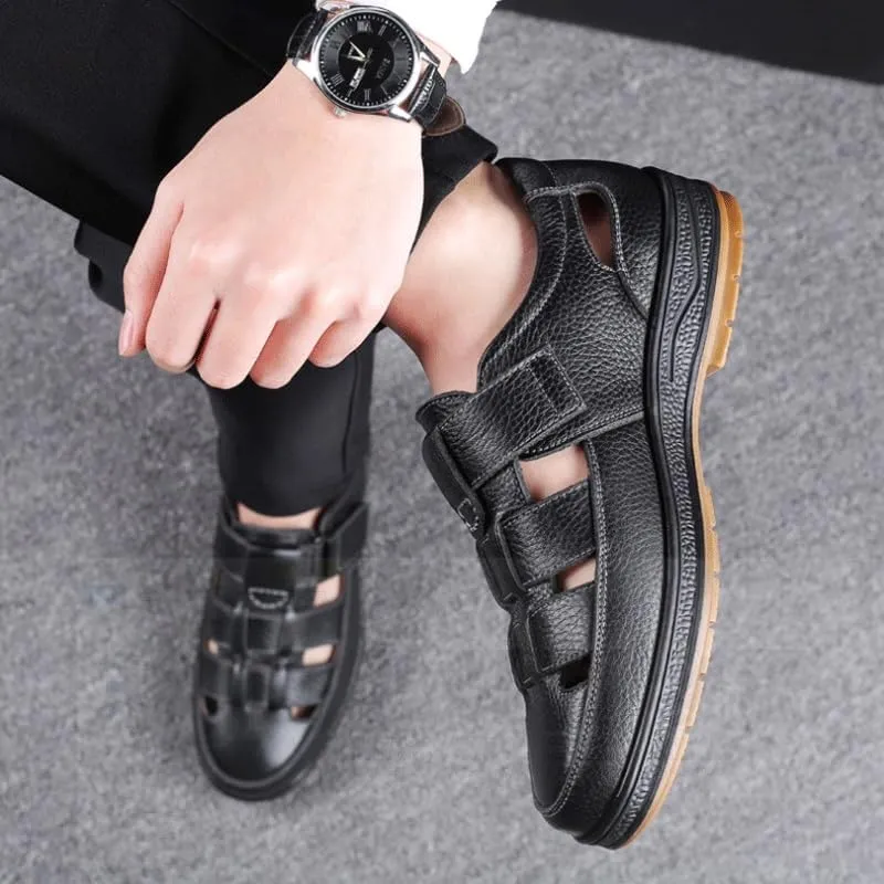 Men's Cutout Mesh Handmade Flat Casual Loafers Comfort Breathable Slip On Hollow Sandals Walking Shoes Outdoor Beach Summer Non Slip Water Shoes