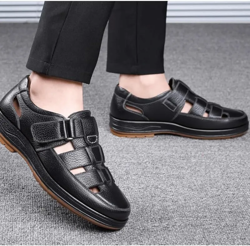 Men's Cutout Mesh Handmade Flat Casual Loafers Comfort Breathable Slip On Hollow Sandals Walking Shoes Outdoor Beach Summer Non Slip Water Shoes