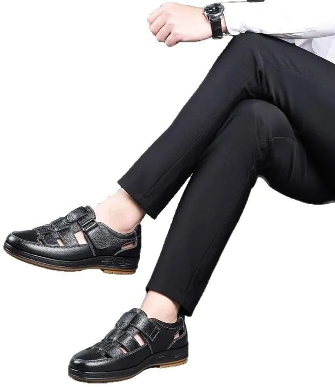 Men's Cutout Mesh Handmade Flat Casual Loafers Comfort Breathable Slip On Hollow Sandals Walking Shoes Outdoor Beach Summer Non Slip Water Shoes